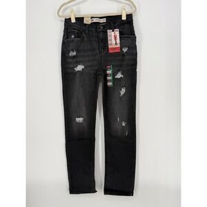 LEVI'S 514 Jeans Straight Leg Black Distressed Stretch - Boys Size 20 Reg 30x32